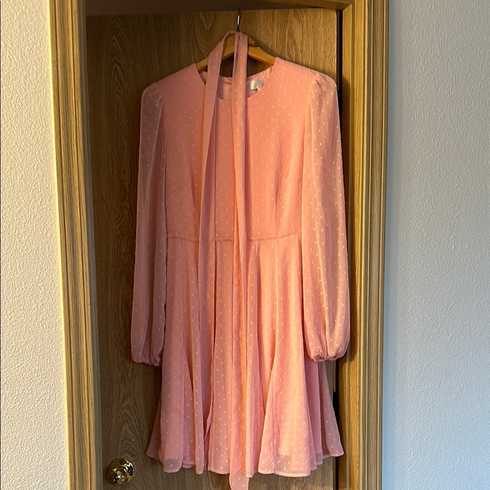 Pink Long Sleeve Dress with Tie
